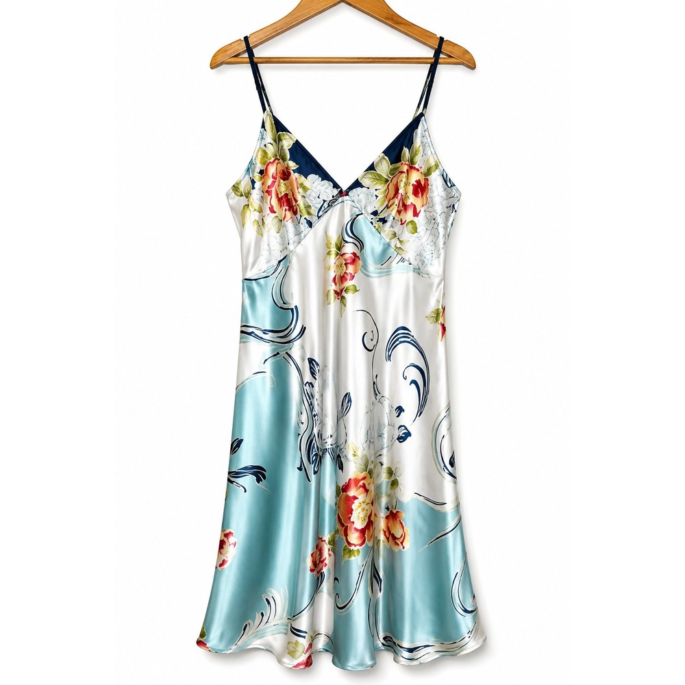 Oscar de la Renta Pink Label Women's M Floral Satin Slip Chemise Nightgown